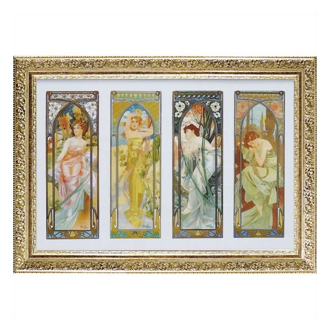 【スーパーセール限定価格】 絵画 インテリア アルフォンス ミュシャ画 「 時の流れ 」 Alfons Mucha 絵画 インテリア 壁掛け 絵画 額入り イン...
