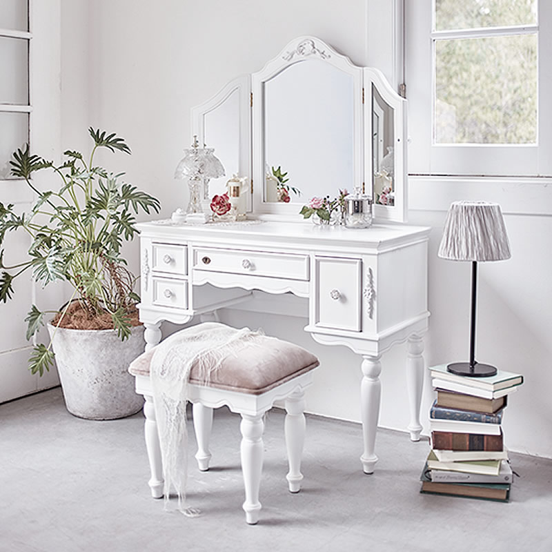 HAMPTONII ハンプトンII ドレッサーセット 白家具 組立式 三面鏡 おしゃれ 輸入家具 白家具 ホワイト シャビーシック 姫系 姫家具 ロマンチック ...