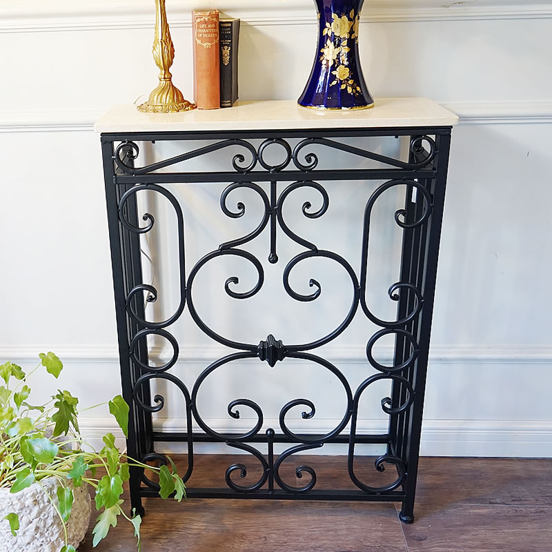 【スーパーセール限定価格】 アイアン コンソールテーブル アンティーク 玄関 大理石製天板 折りたたみ組立式 アイアン ブラック おしゃれ 輸入雑貨 輸入家具 ...