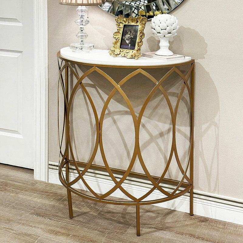 【スーパーセール限定価格】 アイアン コンソールテーブル アンティーク ゴールド 半円 コンソールテーブル 玄関 木製天板 アイアン ゴールド おしゃれ 輸入雑...