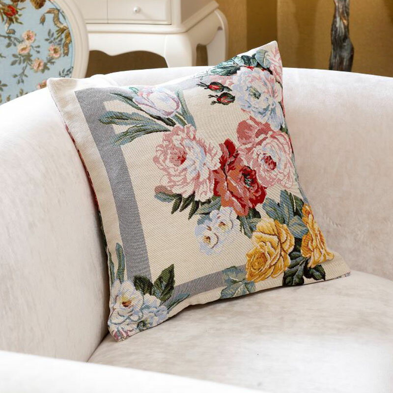 クッションカバー 45×45cm おしゃれ バラ柄 ゴブラン織り ポルトガル製 薔薇クッション 輸入雑貨 ソファ リビング インテリア雑貨 [2]