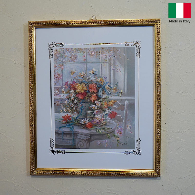 絵画 インテリア 額入り イタリア製 フラワー プランター 花瓶 木製額 額 絵画 おしゃれ イタリア 額 壁掛け 額 花 ルドゥーテ インテリア 雑貨 アンテ...