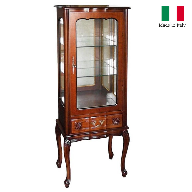 イタリア家具 クラウディオ キャビネット ガラス棚 コレクションボード 輸入家具 クラシック家具 ヨーロッパ家具 アンティーク家具調 ロココ 猫脚 ウォールナッ...
