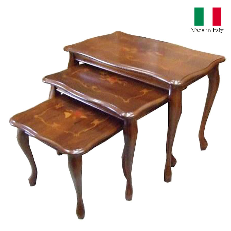 イタリア家具 クラウディオ ネストテーブル 象嵌 猫脚 輸入家具 クラシック家具 ヨーロッパ家具 アンティーク家具調 ロココ ウォールナット仕上げ ヨーロピアン...