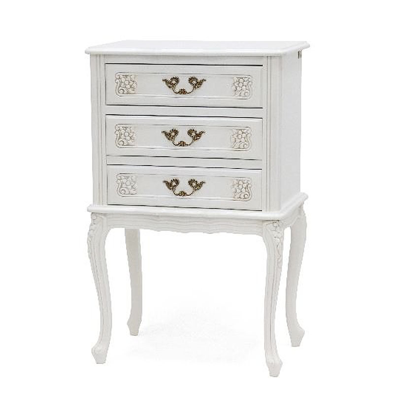 イタリア家具 クラウディオ 3段チェスト 電話台 猫脚 ホワイト 白家具 収納家具 チェスト 輸入家具 イタリアン家具 ヨーロッパ家具 アンティーク家具 ロココ...