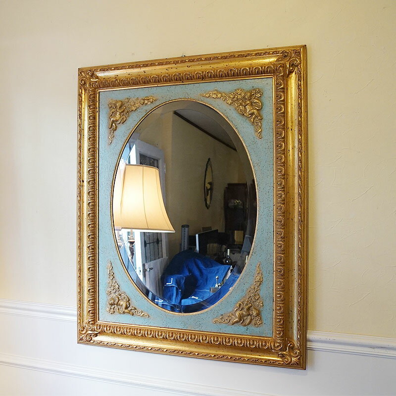 鏡 壁掛け イタリア製 鏡 ミラー クラシックミラー オーバル 天使 エンジェル ウォールミラー 木製 鏡 壁掛け おしゃれ 壁掛け 鏡 アンティーク 鏡 姿見 壁掛け 軽量 ロココ インテリア 雑貨 アンティーク