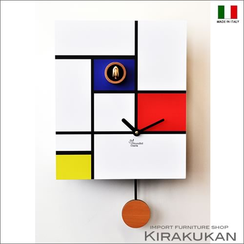 楽天輸入家具・雑貨の専門店　e木楽館イタリア製 【 ピロンディーニ掛け時計 【 around-mondrian 】 【 Art:140 】 人気 おしゃれ ブランド モダン 時計 アンティーク 時計 輸入時計 クラシック 時計 掛け時計 ヨーロピアン時計 インテリア 雑貨 アンティーク