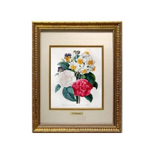 【スーパーセール限定価格】 絵画 インテリア 絵画 額入り ルドゥーテ 絵額 複製画 受注生産 『 美花選 』 バラ図譜 Les Rose 『 カメリア ブーケ...