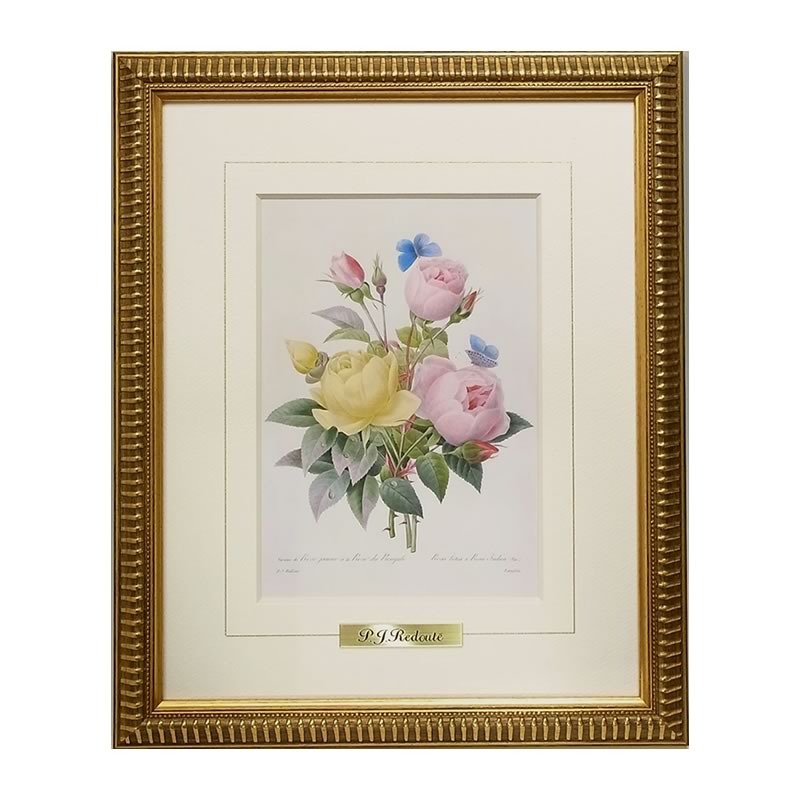 【スーパーセール限定価格】 絵画 インテリア ルドゥーテ ローズ 絵額 複製画 『 美花選 ローズ ブーケ 』 縮小版 ゴールドフレーム RS-02 絵画 花 ...