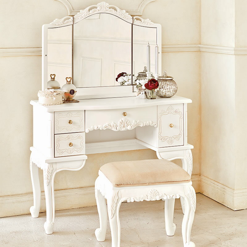 VIOLETTA ヴィオレッタ ドレッサー スツールセット 三面鏡 白家具 組立式 おしゃれ 輸入家具 クラシック ホワイト シャビーシック 姫系 姫家具 ロマ...
