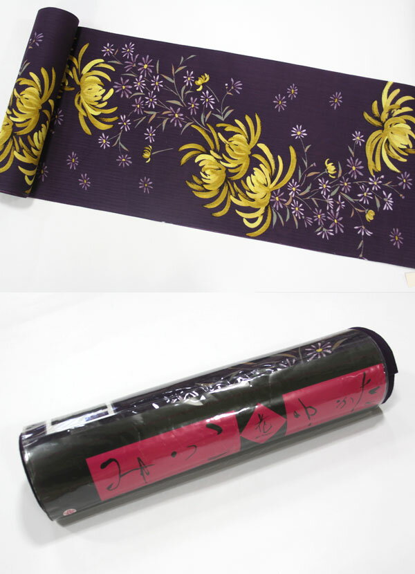 花みつこレディース浴衣　紫 菊柄 送料無料・未仕立て反物　仕立代込