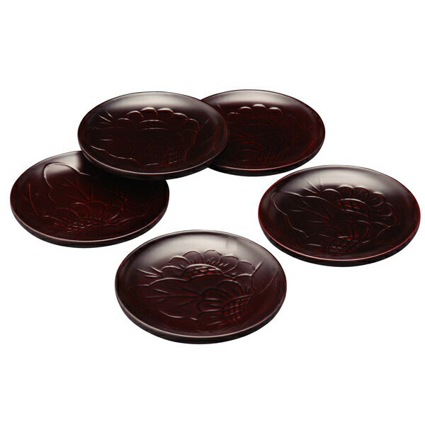 【3〜10%OFFクーポン配布中】木製 食器 銘々皿 菊彫り 漆塗り 5枚セット 小皿 お皿 【アウトレット 訳あり】和菓子 洋菓子 菓子皿 プレート