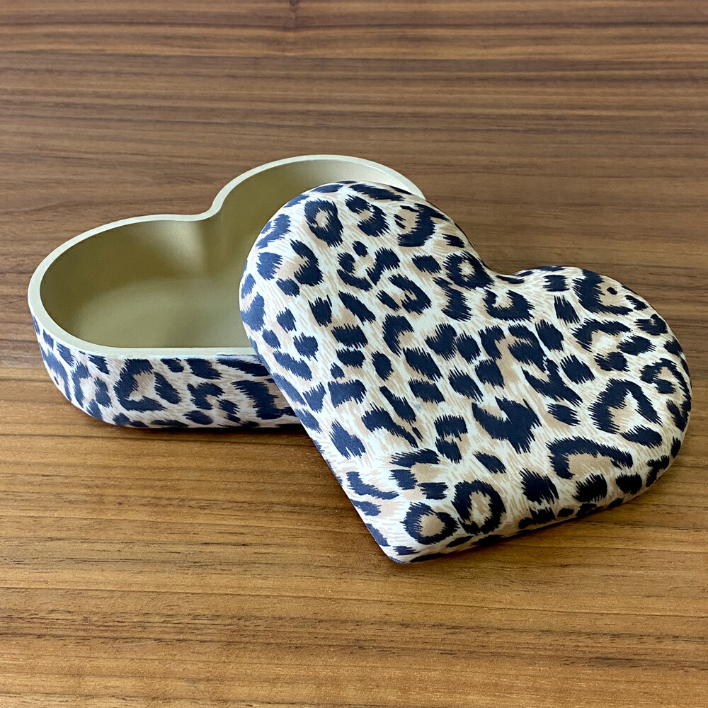 【スーパーSALE限定クーポン配布中】小物入れ ハート型ケース ヒョウ柄 ラバーコート仕上げ