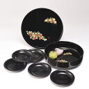 【楽天スーパーSALE ポイント20倍】DX茶菓揃え(丸盆、菓子鉢、茶托5枚) 黒 なごみ春秋 お菓子入れ おしゃれ かわいい 来客