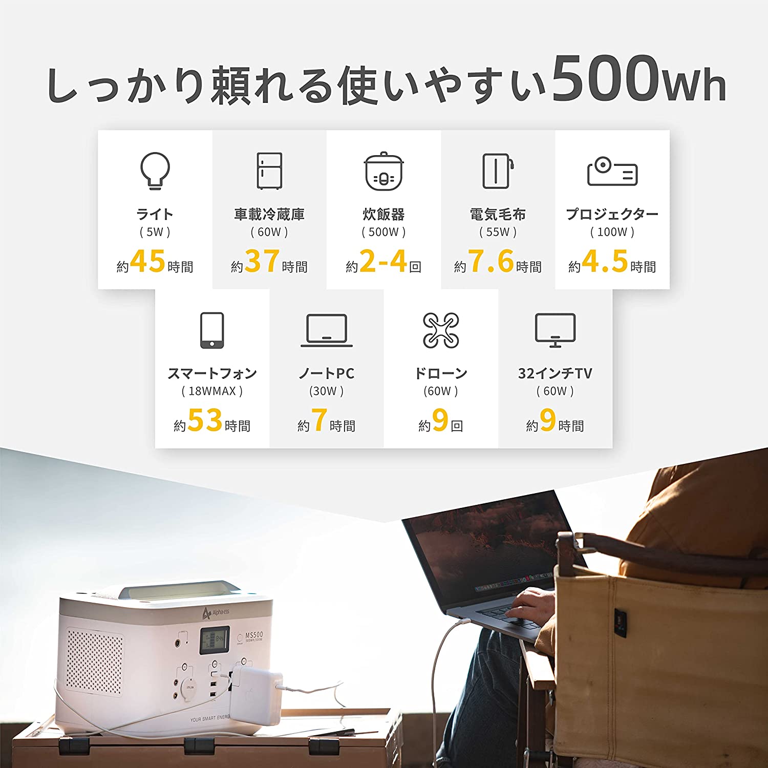 AlphaESS ポータブル電源 1000Wh 大容量 500W 家庭用蓄電池 50Hz/60Hz 純正弦波 /DC/USB出力 BMS安全システム 日本仕様 PSE認証済 3方式高速充電 ポータブルバッテリー 停電対応 旅行 車中泊 アウトドア キャンプ用品 防災グッズ 非常用電源 蓄電池 省電力