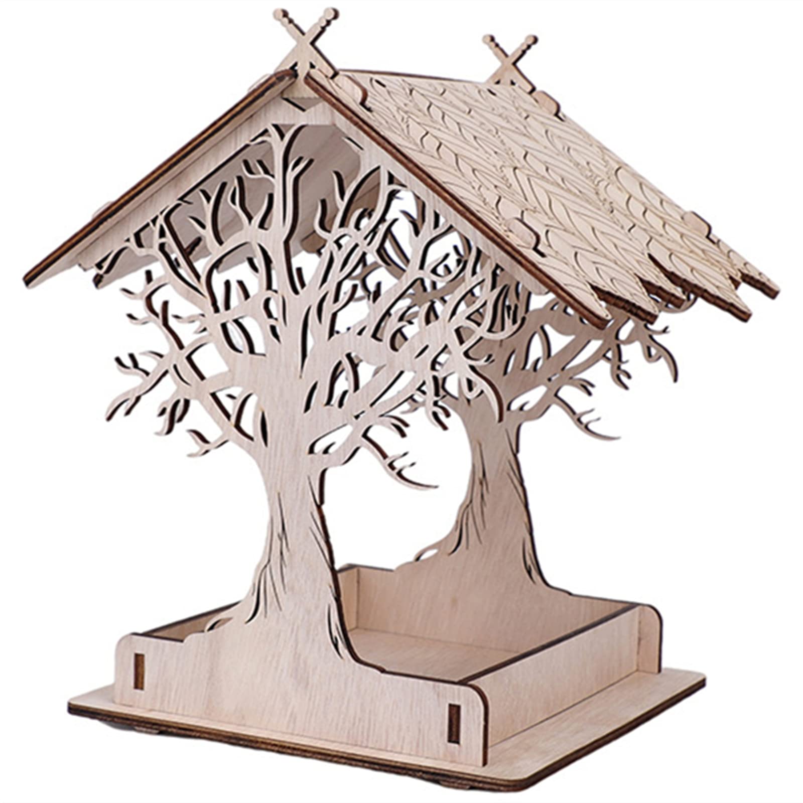 バードフィーダー 給餌器 鳥の餌箱 野鳥の餌台 餌台 木製 吊下げ 庭の装飾 屋根付き 小鳥 野鳥観察 屋..