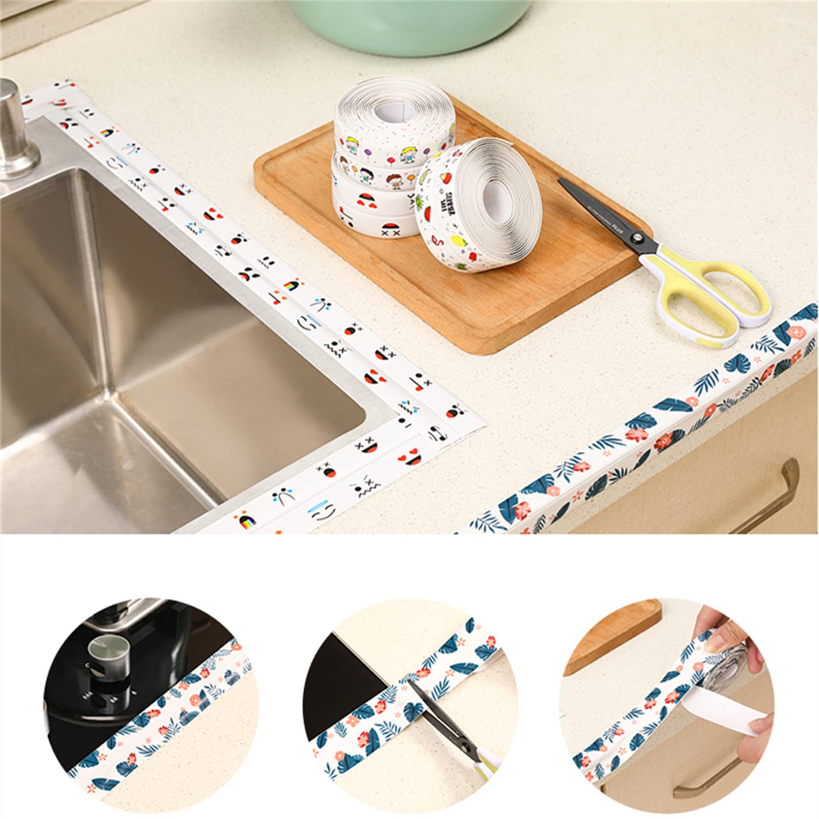 防水テープ 補修テープ 隙間テープ 補修用テープ キッチンテープ マスキングテープ 水漏れ補修 テープ 防カビテープ 超強力粘着 のり残らず 防油 防汚 防カビ 防水 汚れ防止 繰り返し 台所 トイレ 浴槽まわり キッチン バスルーム ベランダ 洗面台用など 多用途 (F 3巻入り)