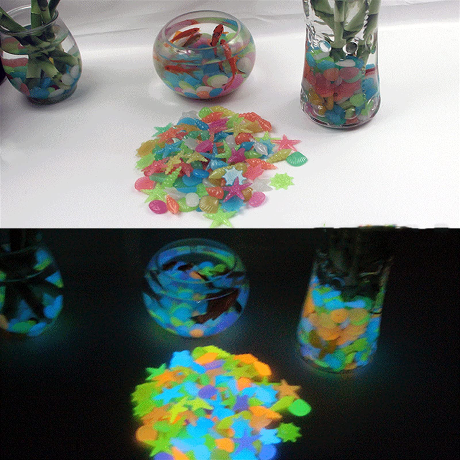 発光石 夜光石 畜光石 飾り石 石光る石 蛍光 人工夜光石 彩り石 水槽 ガーデニング きれいに光る インテリア アクアリウム 海洋生物 庭園アクセサリ 観賞 魚花瓶飾り造園装飾 花瓶飾り いけす用装飾 50-400個 水族用品 DIY用品 (ブルー,400個)