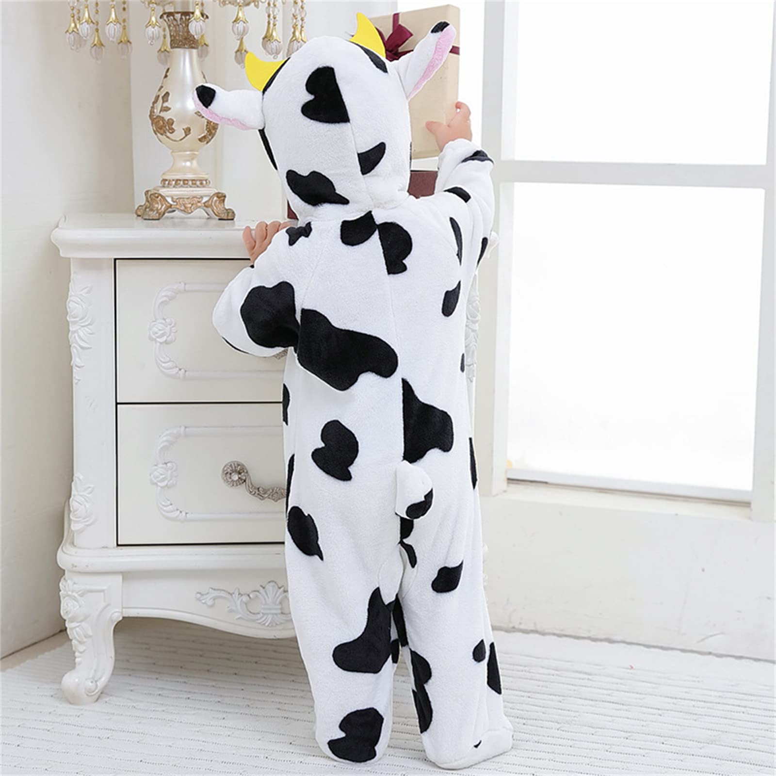 新生児 コスチューム 丑年 ロンパース カバーオール ジャンプスーツ 前開き 帽子付き 長袖 無地 女の子 男の子 可愛い 仮装衣装 子供服 カジュアル 秋冬 コスチューム アニマル 動物 誕生日 出産祝い プレゼント 新年 撮影 ハロウィン 衣装 (J,90)