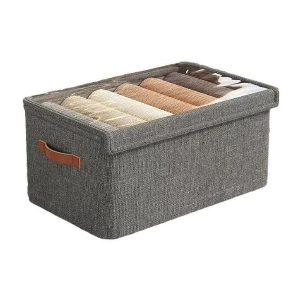 大容量スチールフレーム衣類収納ボックス カバー付き レイヤードファブリックパンツ収納ボックス ホームワードローブ 衣類整理ボックス (収納ボックス（蓋付き）,50*35*23cm)