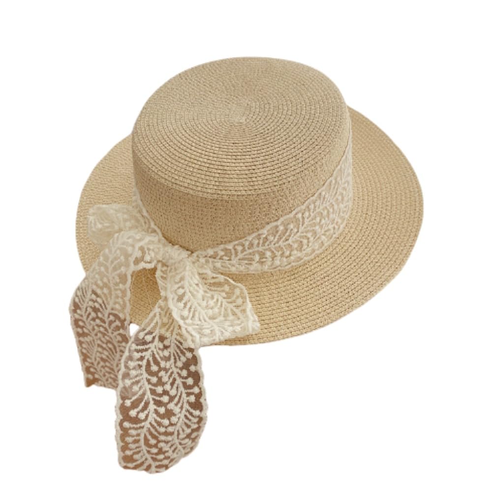 麦わら帽子 キャップ 子供 女の子 親子 淑女 可愛い リボン レース つば広 UVカット 熱中症対策 日よけ..
