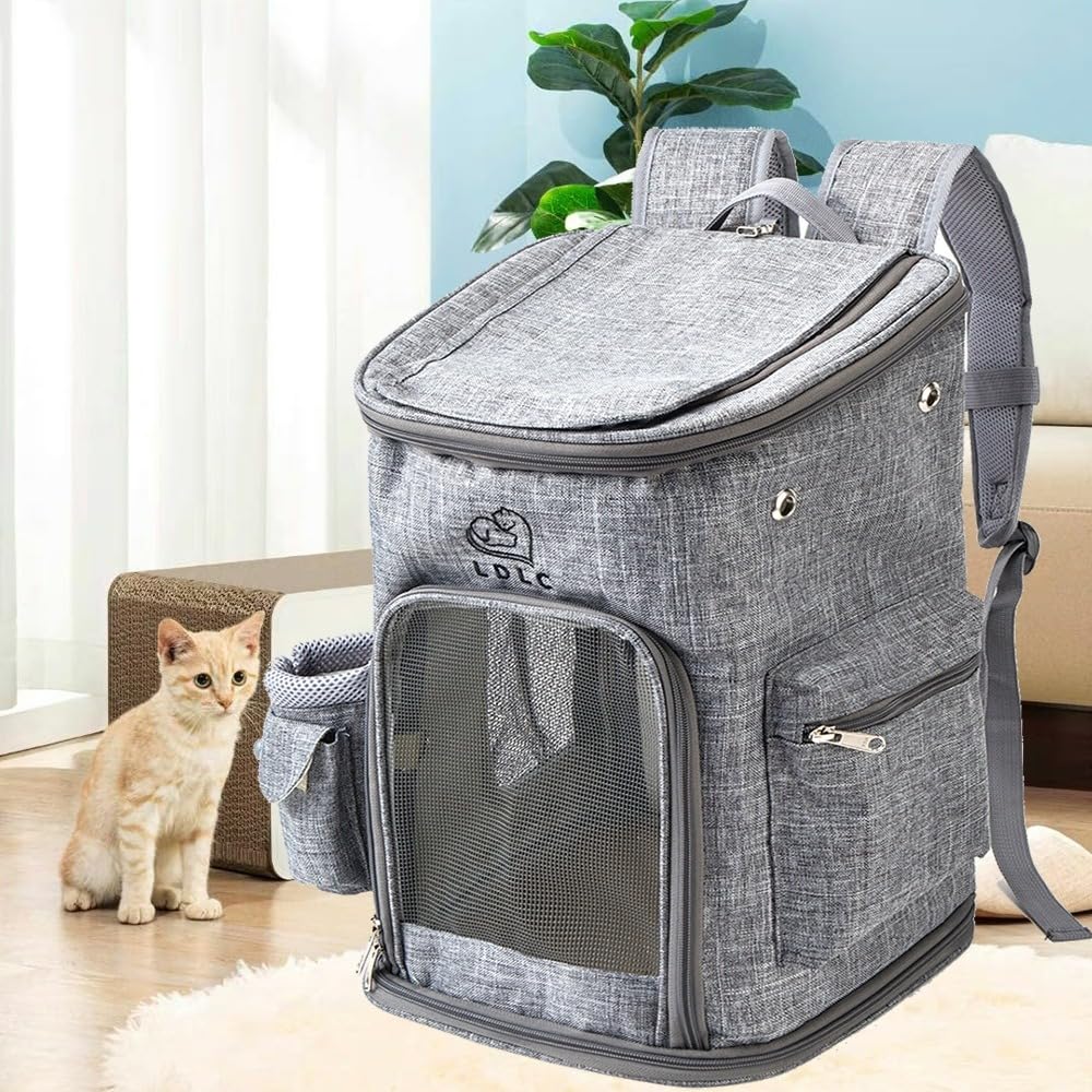 特大L猫バッグ2匹の猫のバックパック大容量お出かけペットバッグ折りたたみペットバックパック (ジンジ..