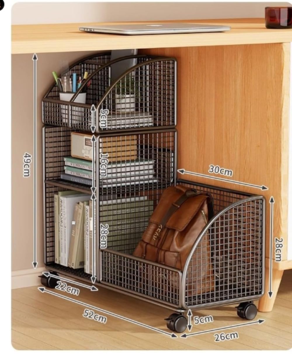 学生の本とバッグの収納プーリーテーブル収納ラック机の横の小さな本棚可動床置きデスク収納棚リビング..