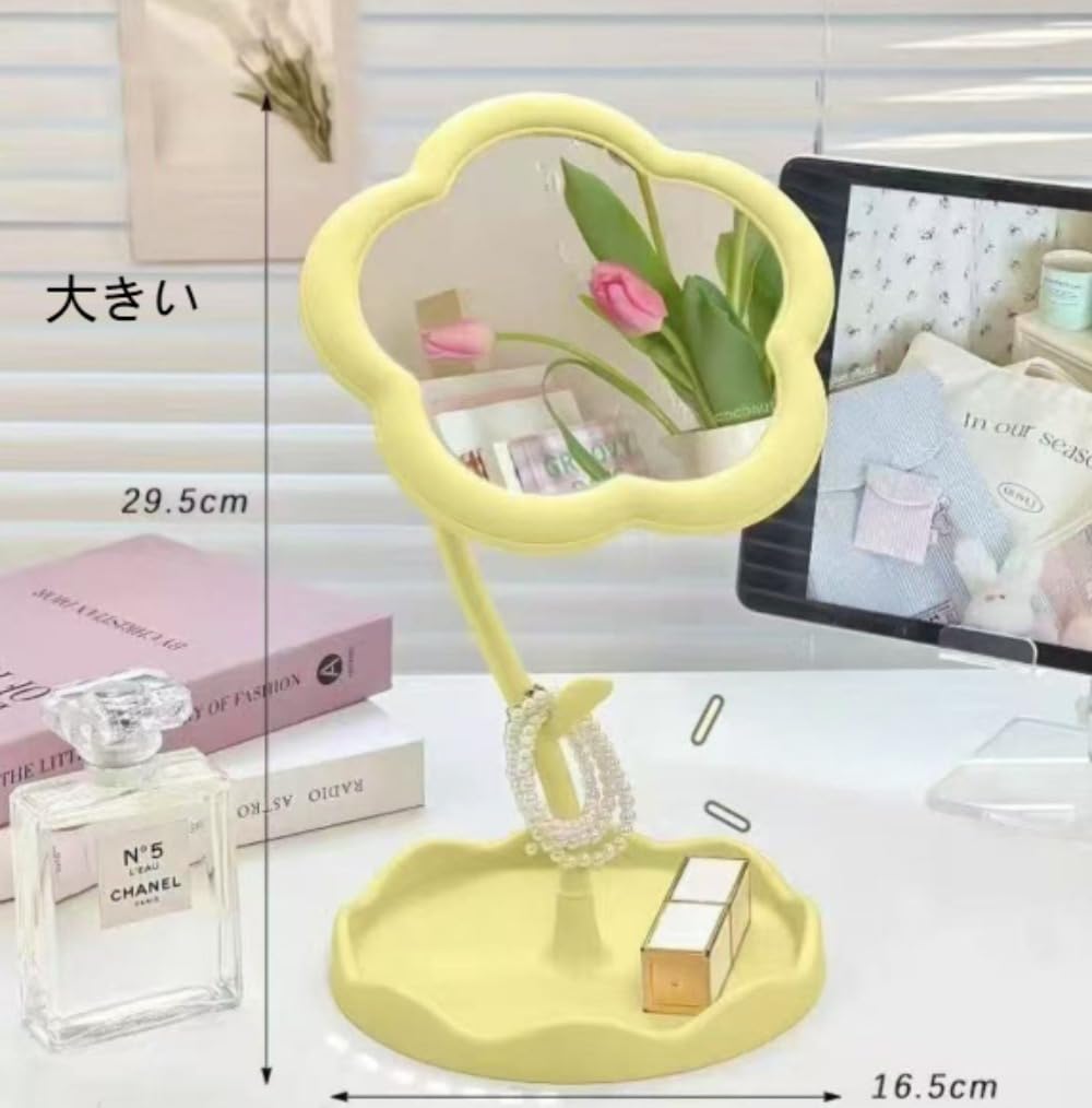 卓上化粧鏡 メイクアップ用 ファッション 角度調節可能 花型 ドレッシングテーブルやバスルームに最適 ..