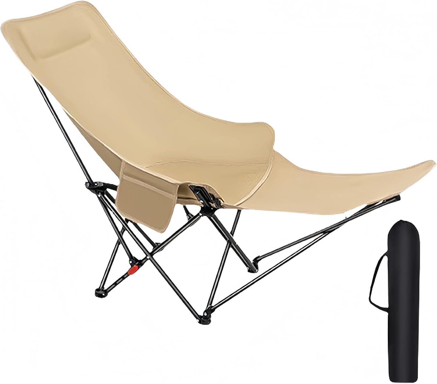 3段階調節可能なムーンチェア オフィス ランチブレイク ポータブルリクライニングチェア レッグサポート付き アウトドア キャンプ ピクニック ビーチ (ブラック)