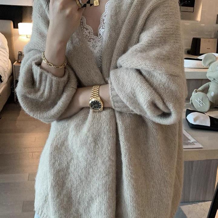 人气新作ニットカーディガン韓国ファッションベーシックニットカーディガン ゆったりスウェットアウタ..