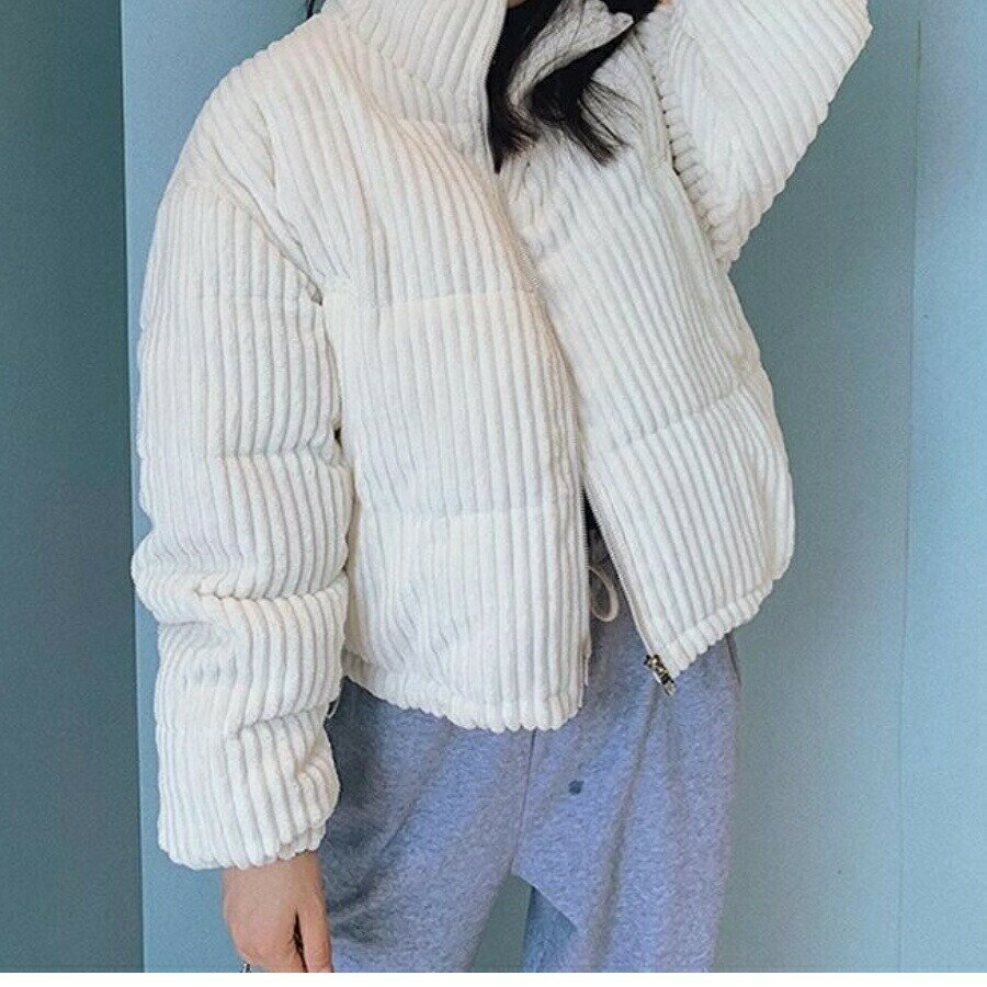 【急速出荷】大人気コーデュロイ中綿ジャケット 無地 ミドル ファスナー ダウンジャケットコート レディース 韓国ファッション