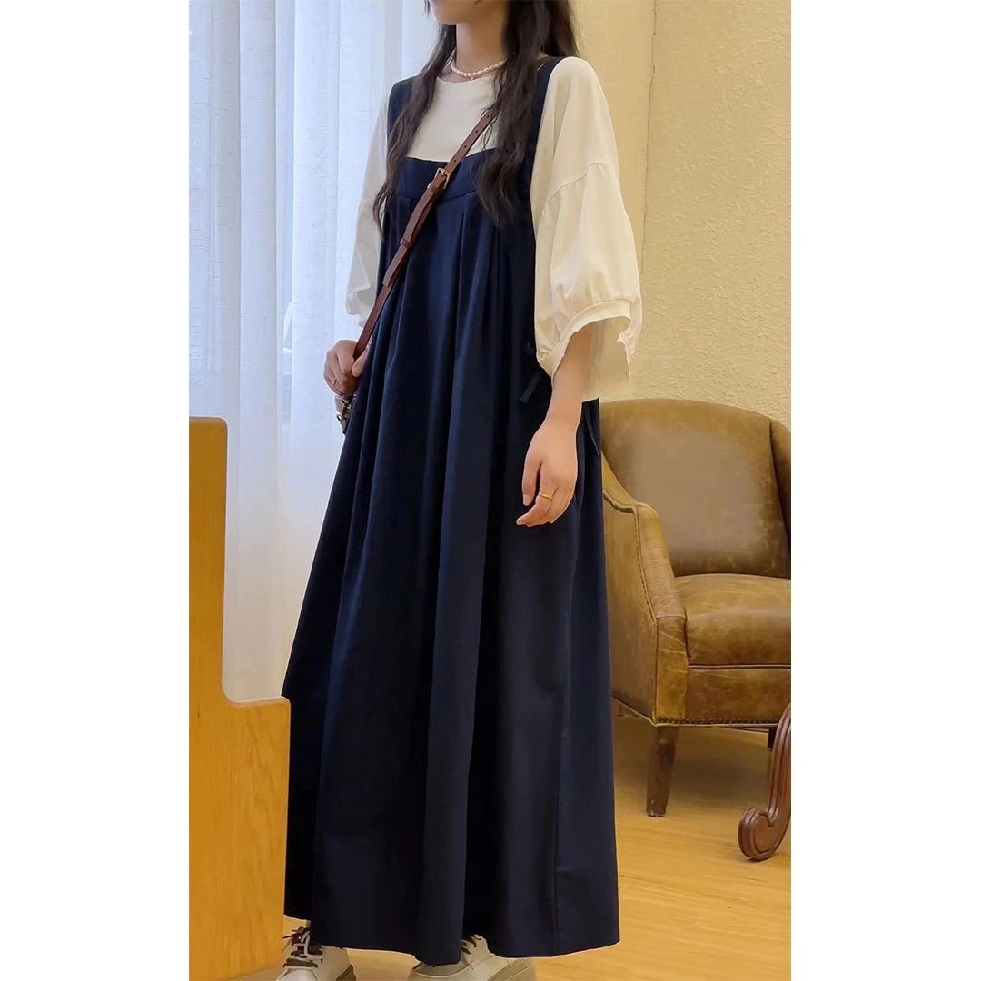 秋 ストラップスカート ゆったりとやせて見える サロペットワンピース