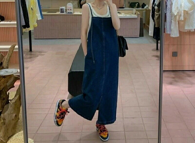 涼しく楽ちん サロペット レディース デニム キャミソールワンピース ゆったり ロングスカート オーバーオール