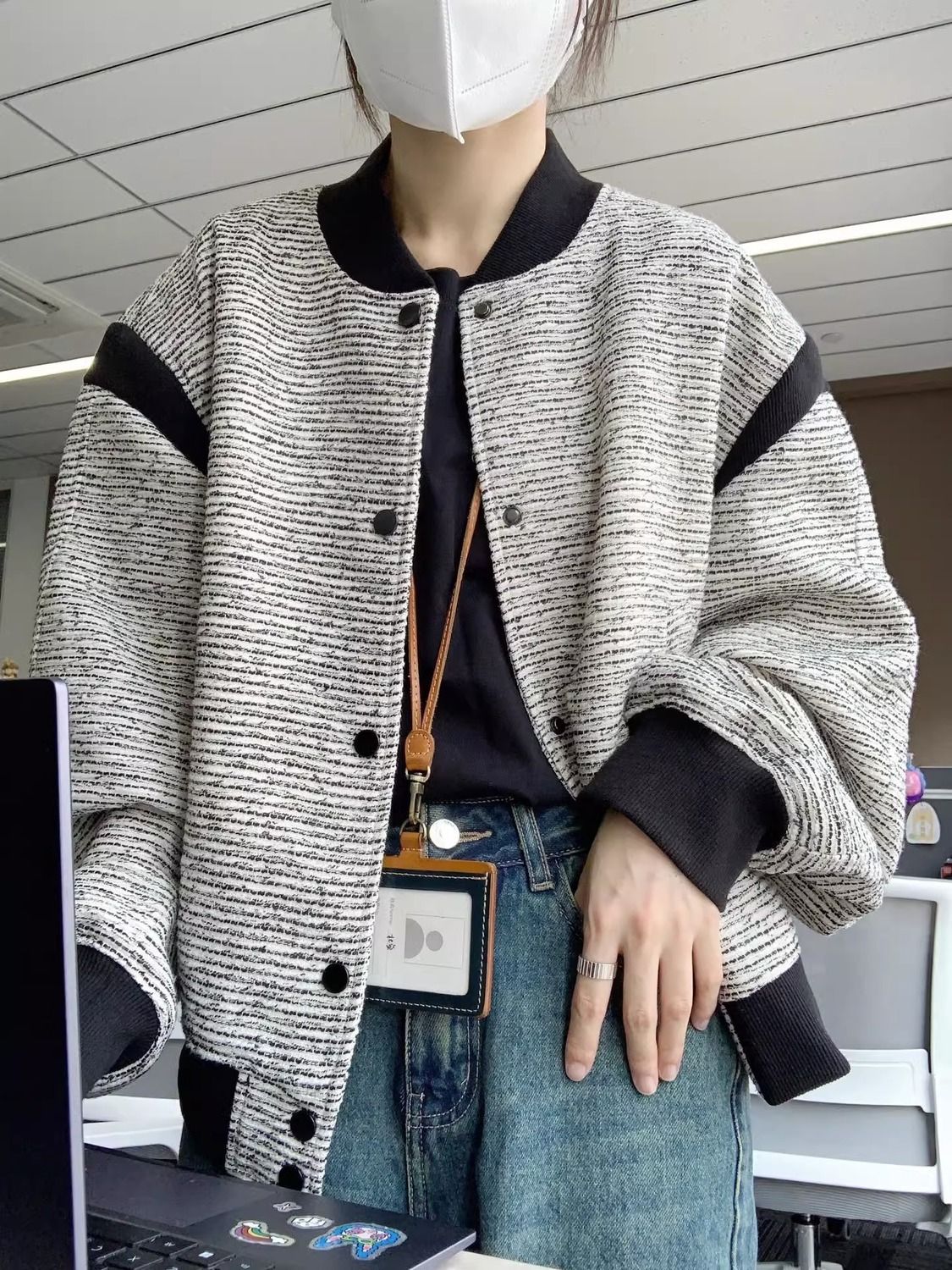 シンプル！ノーカラーコート春アウター 通勤 フレンチレトロコート春秋新作ゆったり野球ウェアジャケッ..