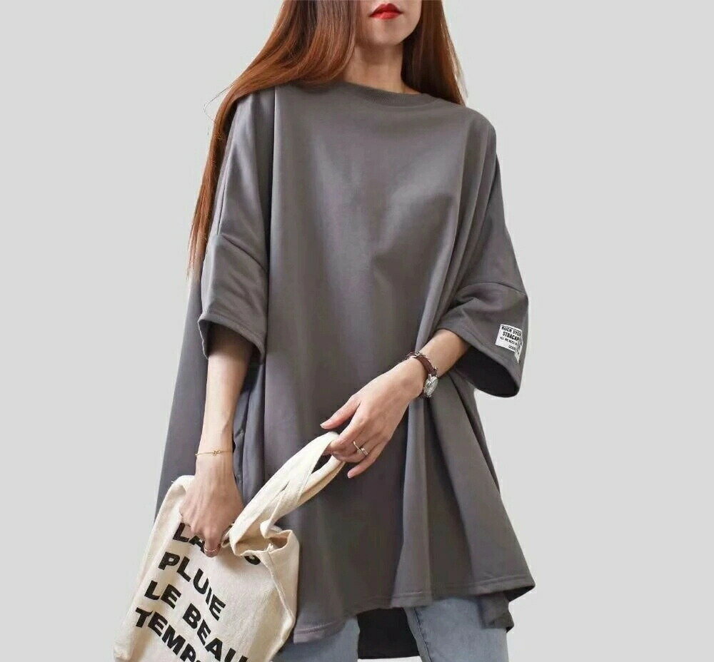 ロング丈 Tシャツ 半袖 薄手 秋コーデ カジュアル パーカー ゆったり 半袖 トップス おしゃれ 韓国ファ..