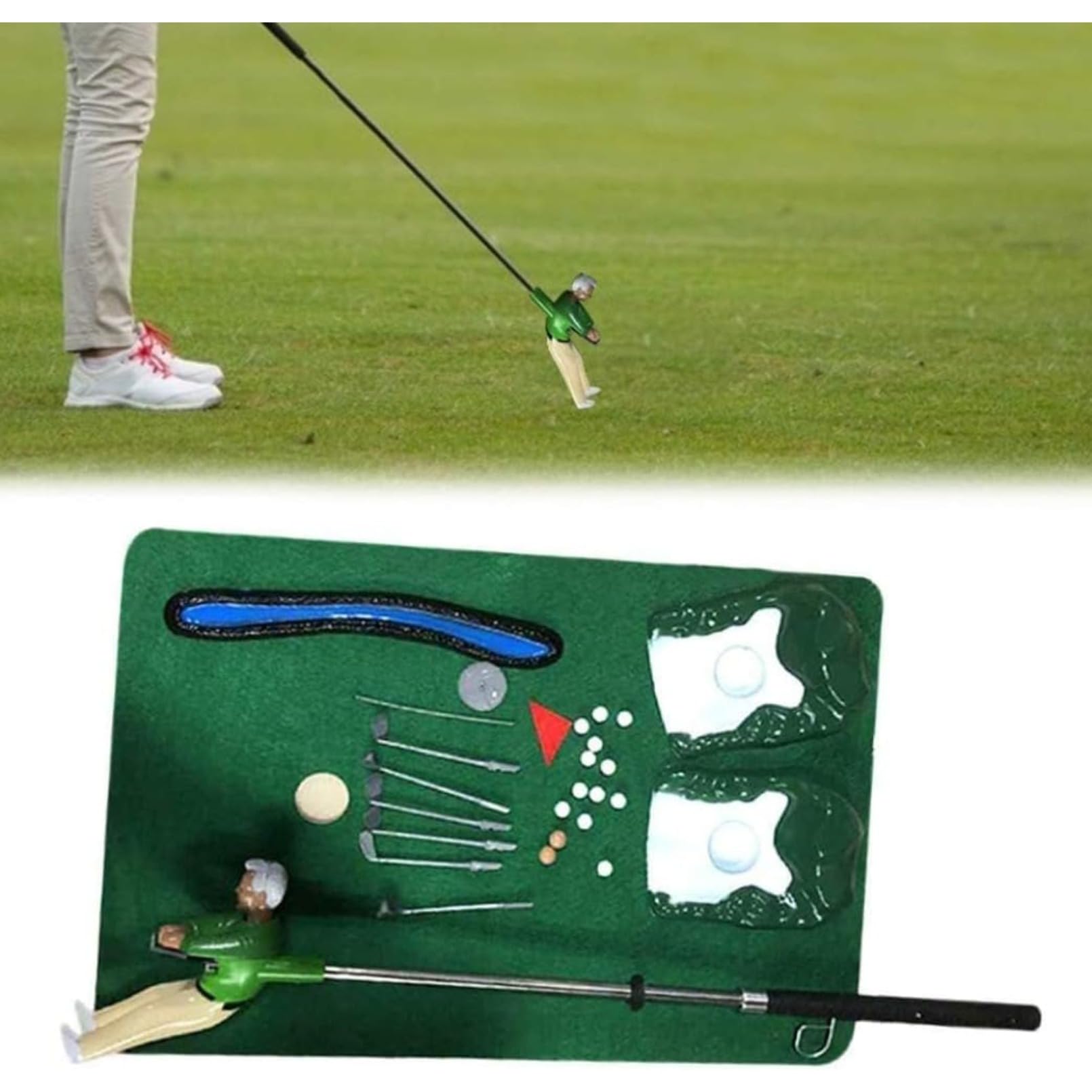 ゴルフゲーム、子供用ゴルフクラブセット、子供用ゴルフクラブに小さな男が付いたおもちゃの屋内ミニゴルフゲーム (グリーン)