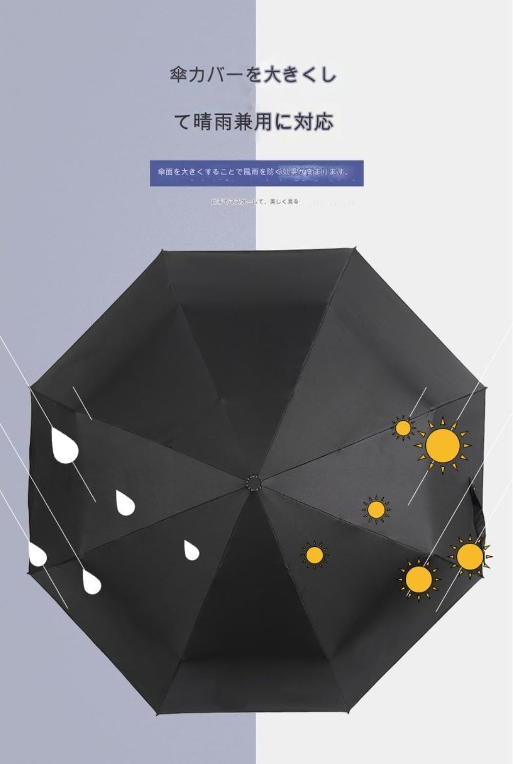 三つ折り自動刀傘、黒侍アニメ日よけ傘、日焼け防止と防雨、アニメコス小道具 (灰色)