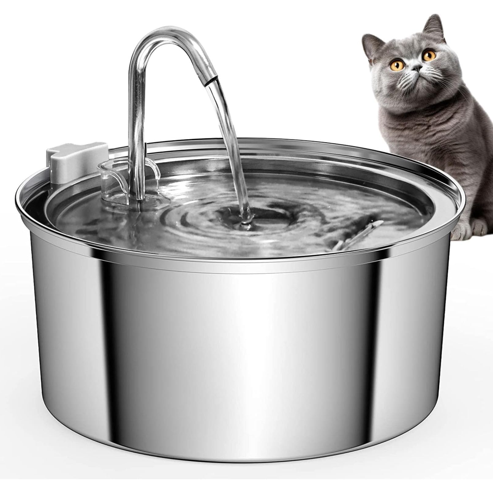 猫給水器 ステンレス鋼 3.2L 大容量自動給水器 23dB サイレント蛇口デザイン 四重濾過サイレントサイクル ペット給水器 活性炭フィルター付き 2 つの給水モード、清潔、衛生的、安全(3)