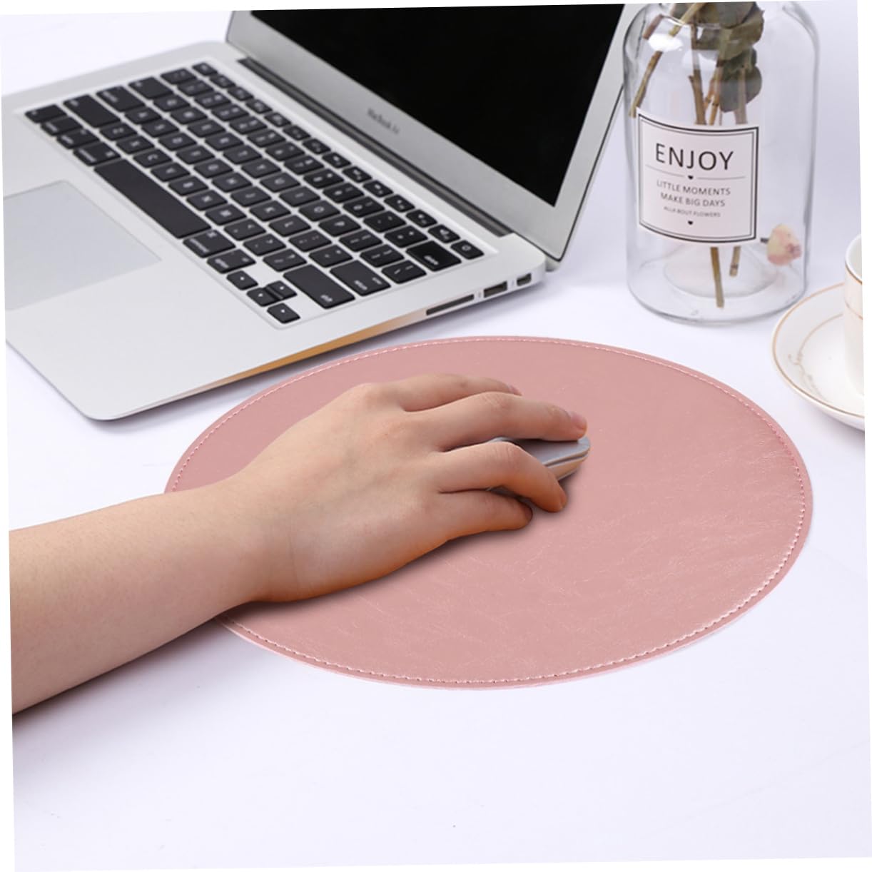 ラウンドマウスパッド デスク用マウスマット ゲーミングマウスパッド マイクロファイバー製 ブラック ..