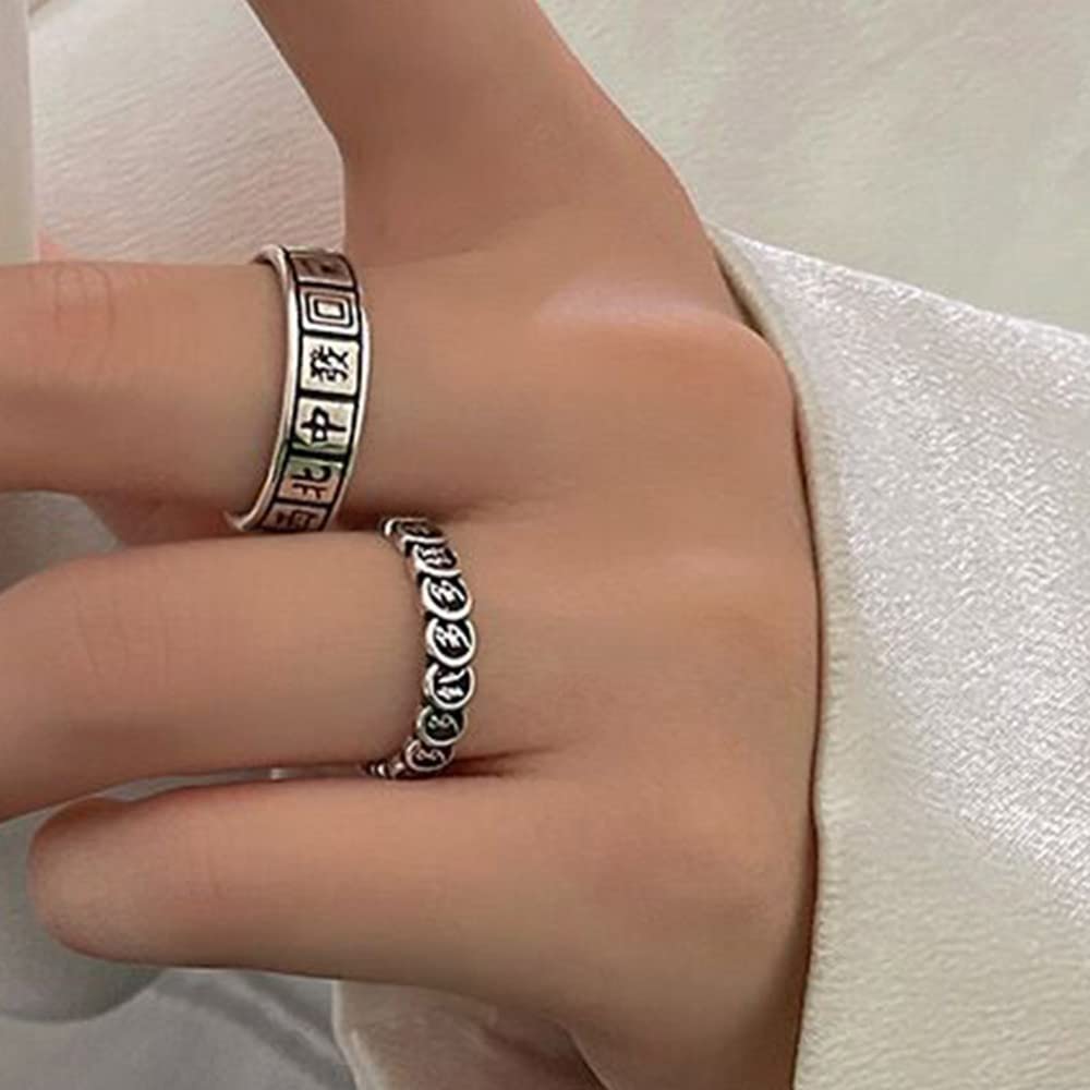 パンク 麻雀 ナックルリングセット 2個 刻印 漢字 インデックスフィンガーリング 調節可能 幸運 フィン..