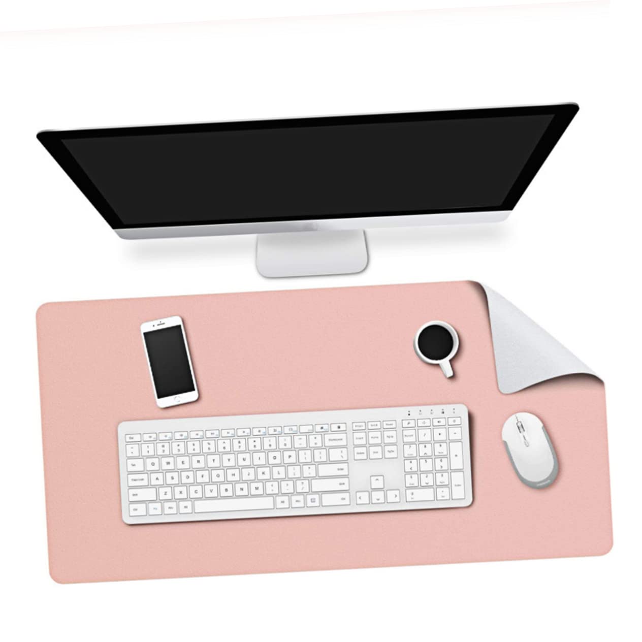 デスクパッド マウスパッド 大型キーボードパッド PU製 ピンク 防水 滑り止め 機能的 書き込み・ゲーム..