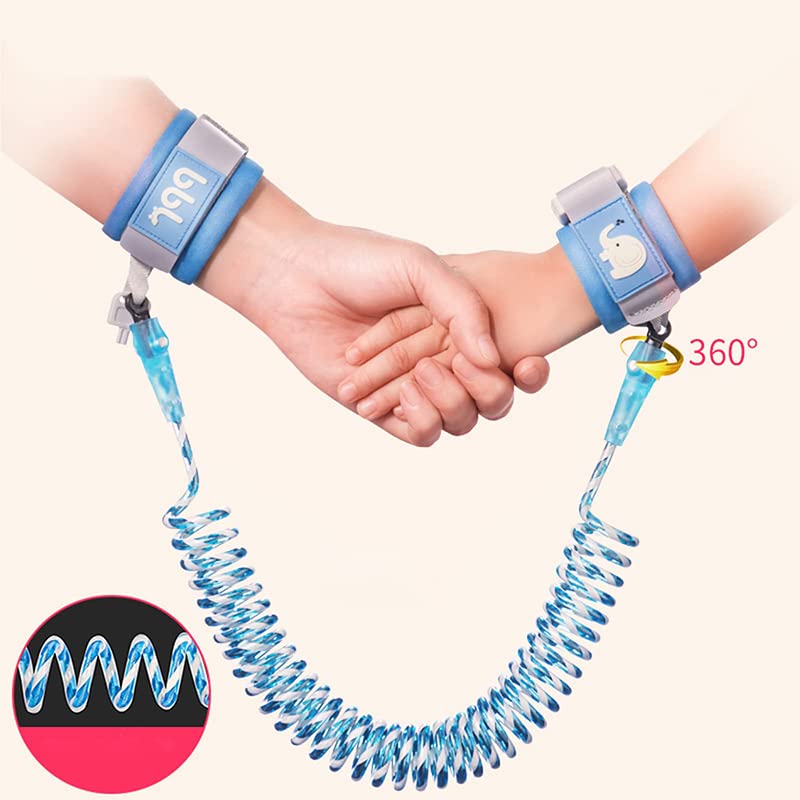 迷子防止ハーネス セーフティーハーネス 防止紐 伸縮可能 安全ロック付き 安全ロック付き 2m 幼児 ハーネス リストバンド 防止紐 360度回転 幼児 事故防止 お出かけ用品 (ブルー)