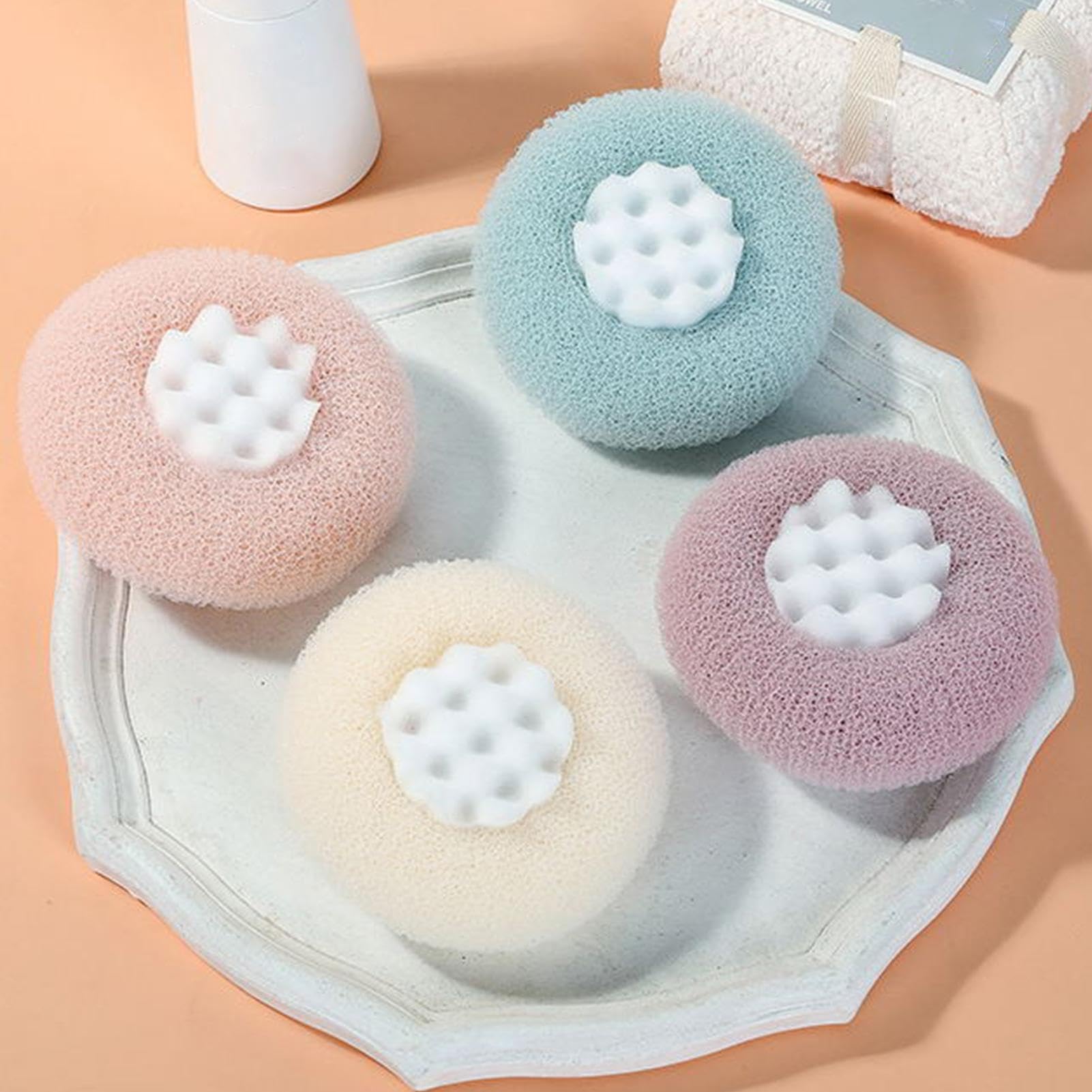 ひまわりバスボール、ひまわり吸盤バスボール,4 色のクレンジング ブラシ サクション ボディ スクラブ | バスヘチマ 吸盤付き 角質除去バススポンジ シャワー 女性 男性用