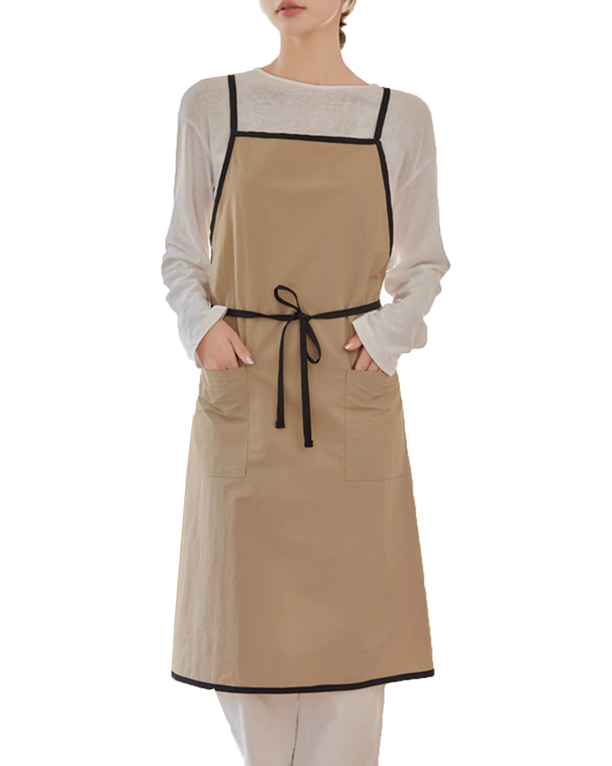 エプロン 北欧 ポケット2個付き カフェエプロン 大人用 着丈73cmタオル掛け可 シェフ 母の日 バッククロス X型 レディース 可愛い おしゃれ しわになりにくい 軽量 速乾 全9色