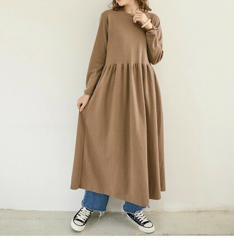 レディース ワンピース ロングワンピース 無地 エレガント 女性 ゆったり フルーオーバー 5色 着痩せ 体型カバー ロングスリーブ 冬春 上品 きれいめ 通勤お出かけ お呼ばれ 旅行 aラ