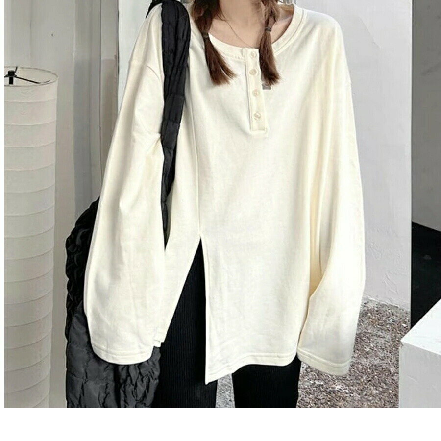 ロンT フォークが不規則 韓国ファッション 長袖Tシャツ女性秋ゆったり長袖上着ins
