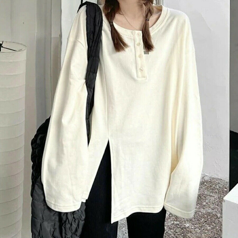 キラリラ楽天市場店のロンT フォークが不規則 韓国ファッション 長袖Tシャツ女性秋ゆったり長袖上着ins｜アングル2