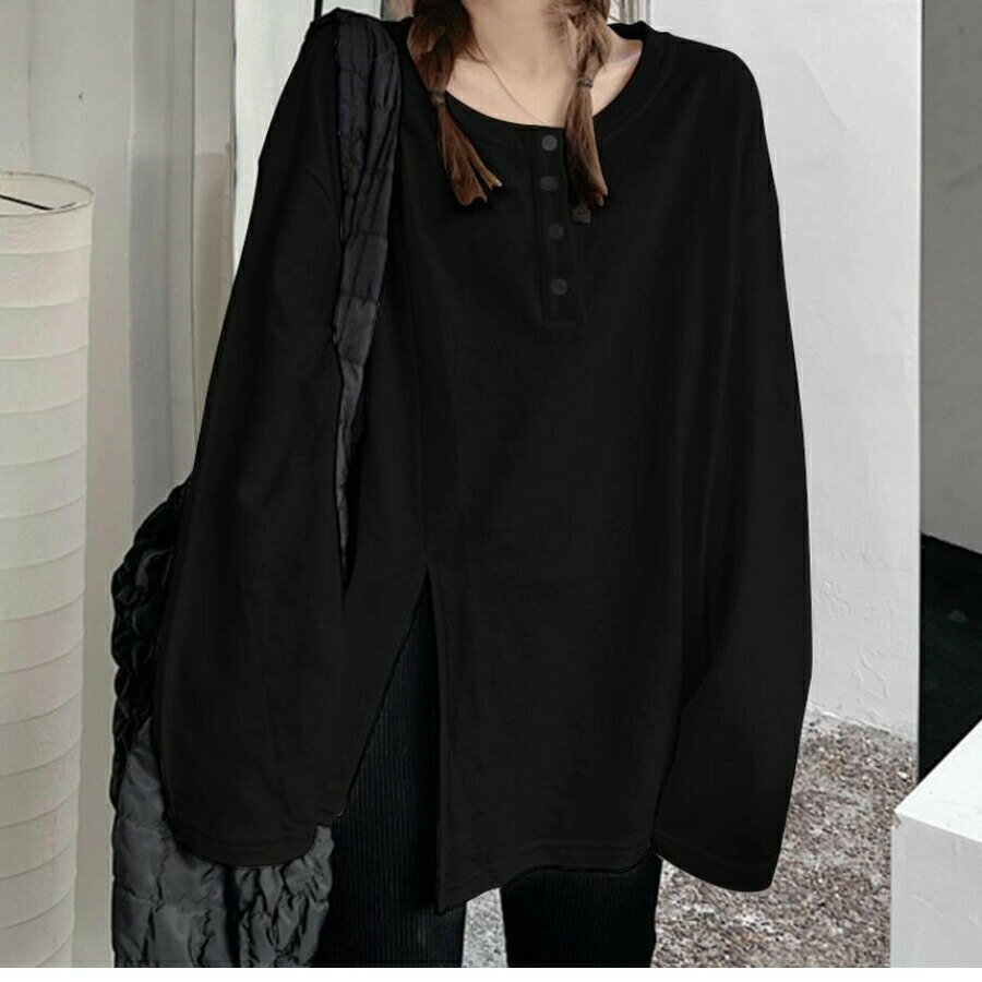 キラリラ楽天市場店のロンT フォークが不規則 韓国ファッション 長袖Tシャツ女性秋ゆったり長袖上着ins｜アングル3