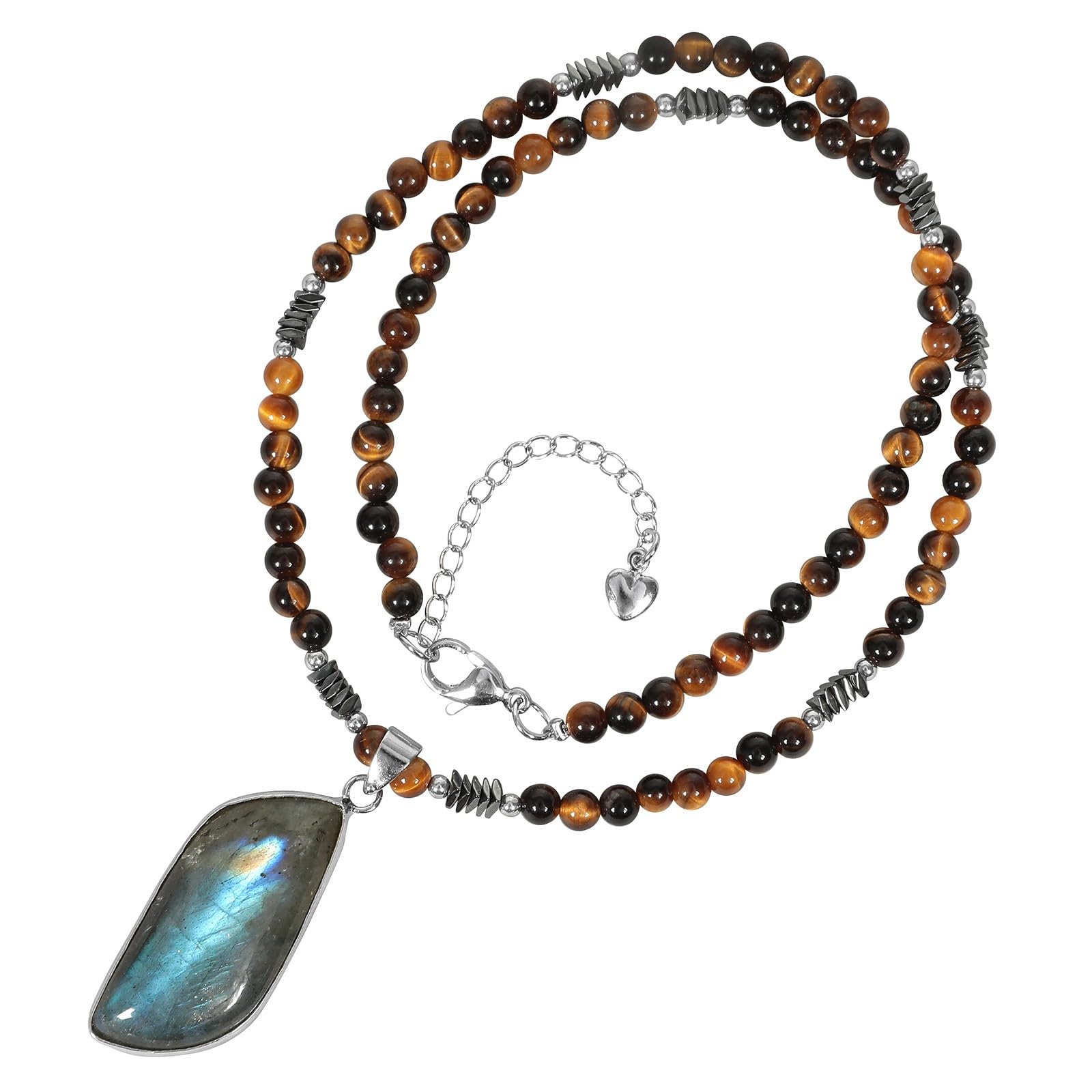 イレギュラーラブラドライトペンダントネックレス 男女兼用 天然クリスタルストーンビーズネックレス ..