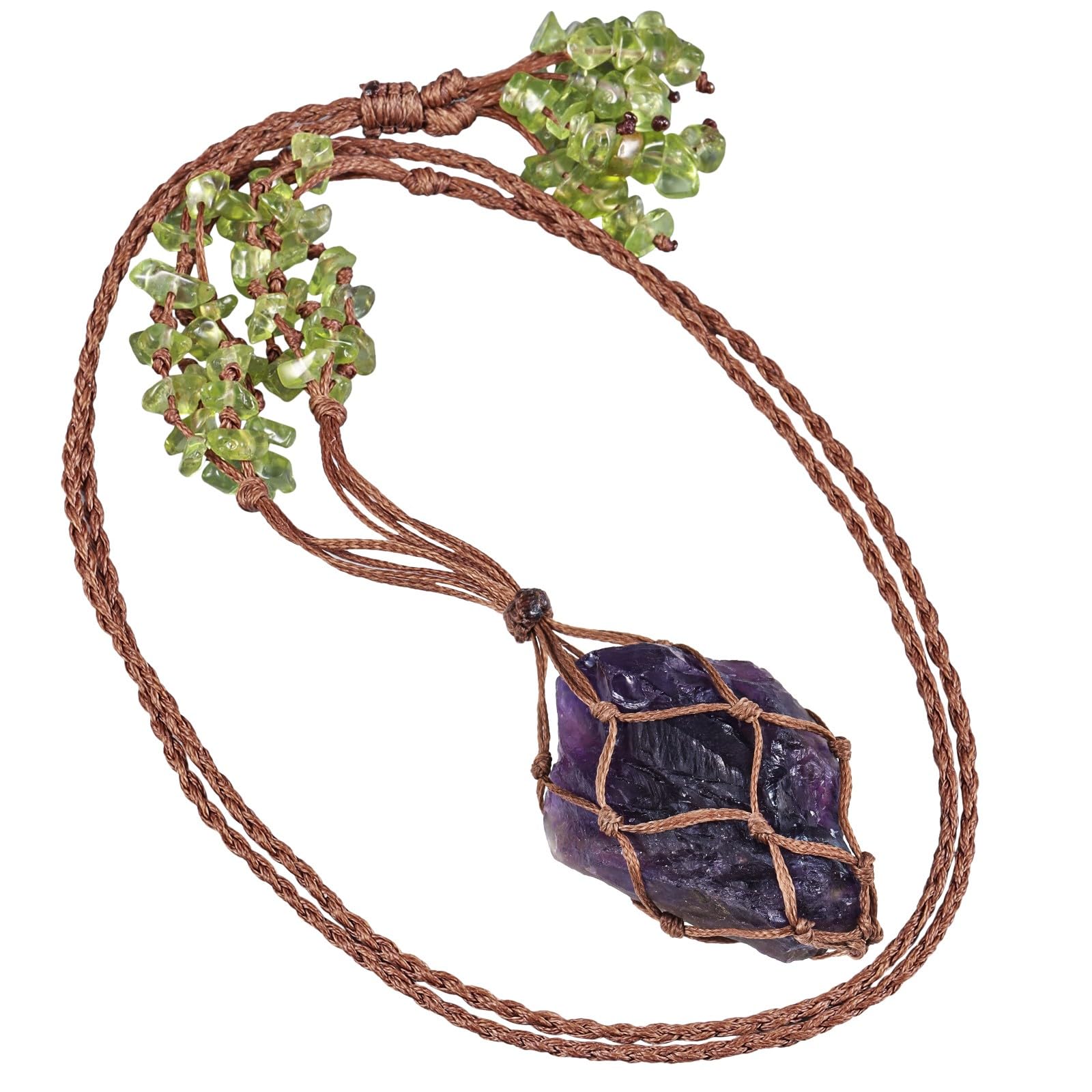 天然クリスタルストーンネックレス 男女兼用 手作りラップストーンペンダントネックレス 調節可能なロ..